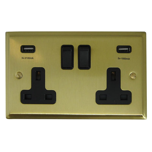 Deco  Satin Brass  2 Gang Socket with USB