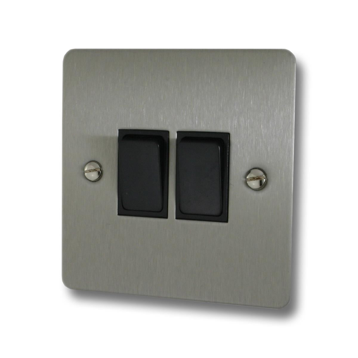 Flat Brushed Steel 2 Gang 2 Way Switch