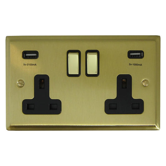 Deco Satin Brass 2 Gang Socket C/W Usb Ports