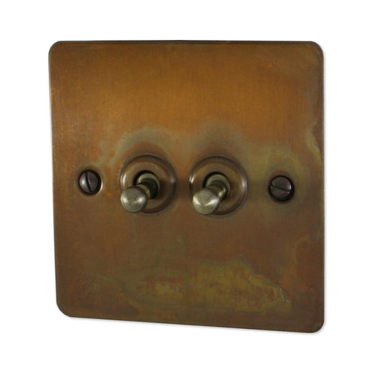 Flat Tarnished Copper 2 Gang 2 Way Toggle