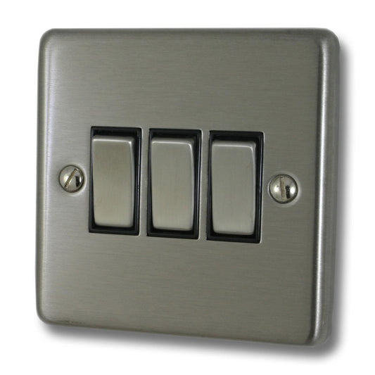 Contour Brushed Steel 3  Gang 2 Way Switch