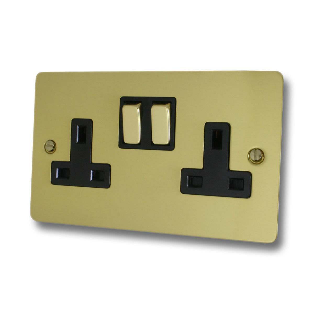 Flat  Polished Brass  2 Gang Socket