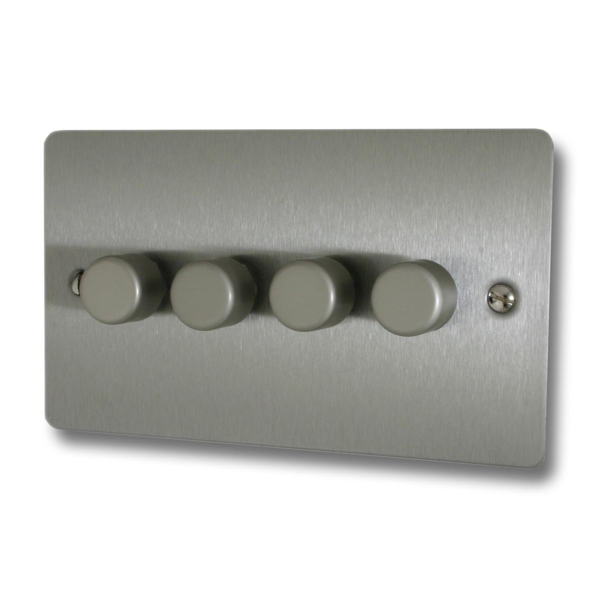 Flat Brushed Steel 4 Gang 2 Way 400W Dimmer