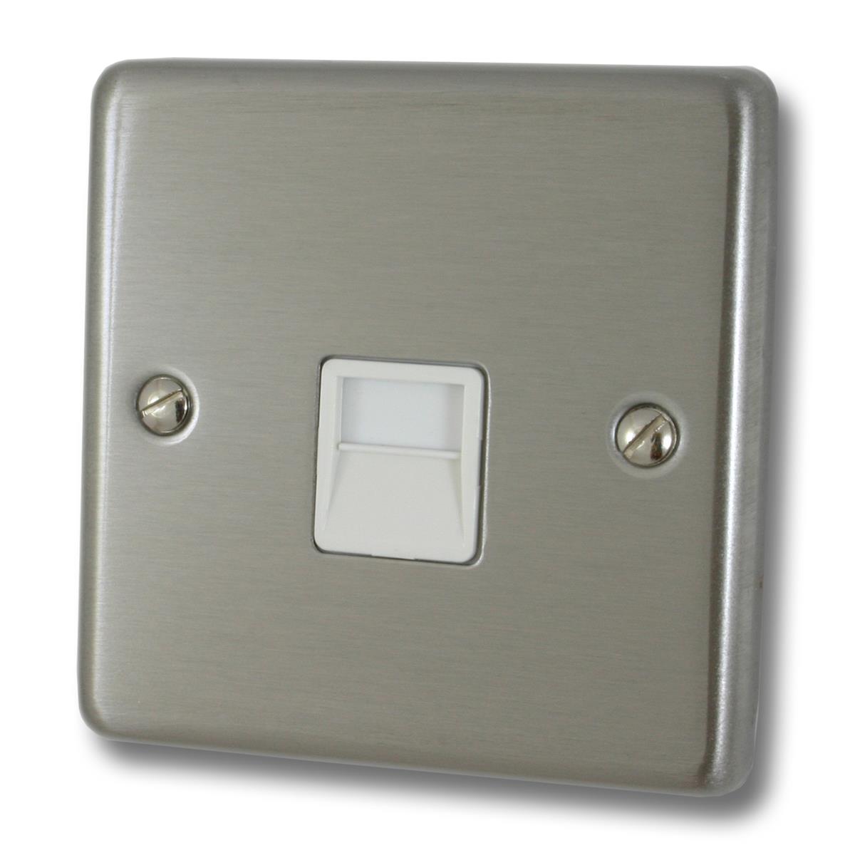 Contour Brushed Steel Telephone Secondary Socket (White Insert)