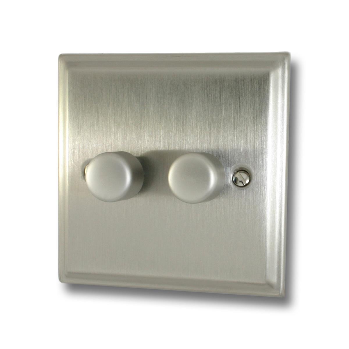 Deco Satin Nickel 2 Gang 120W LED Dimmer