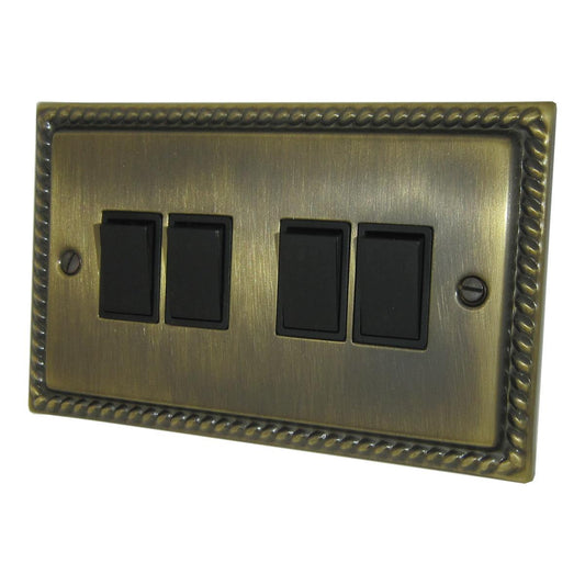 Monarch Antique Brass 4 Gang Switch (Black Switches)