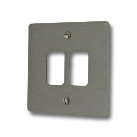 Flat Brushed Steel 2 Gang Grid Plate