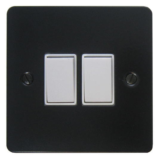 Flat Black 2 Gang Switch (White Switches)