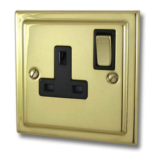 Trimline Polished Brass 1 Gang Swicthed Socket