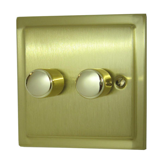 Trimline Satin Brass 2 Gang LED Dimmer