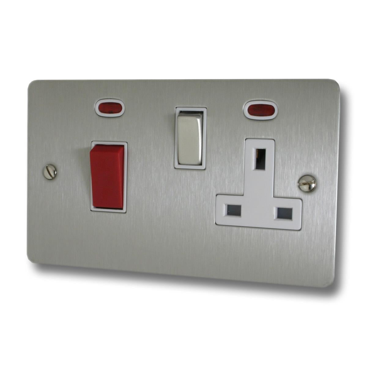 Flat Brushed Steel 45 Amp Switch & 13 A Socket