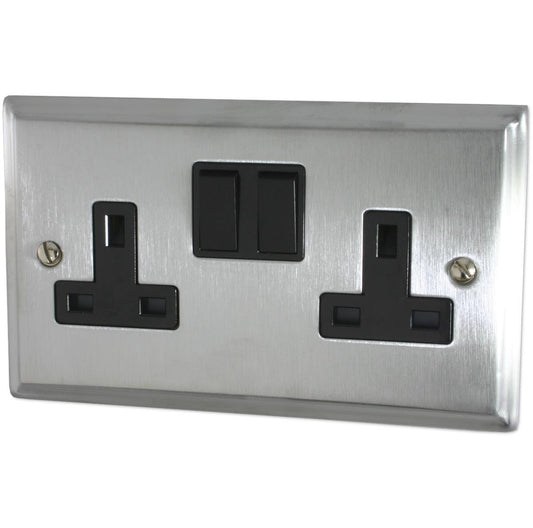 Deco  Satin Chrome  2 Gang Socket