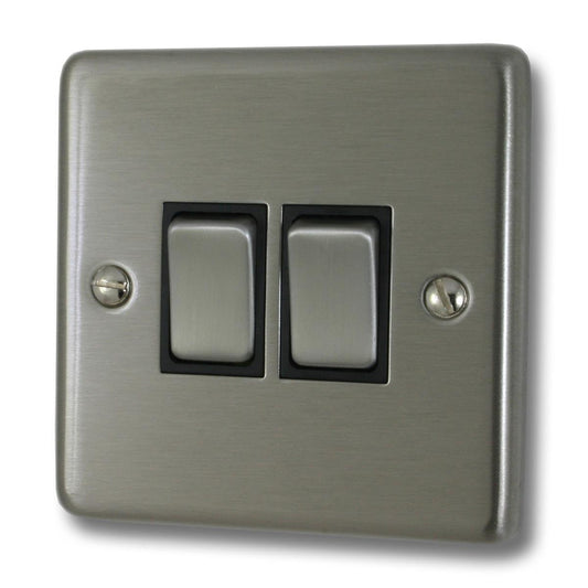 Contour Brushed Steel 2  Gang Switch