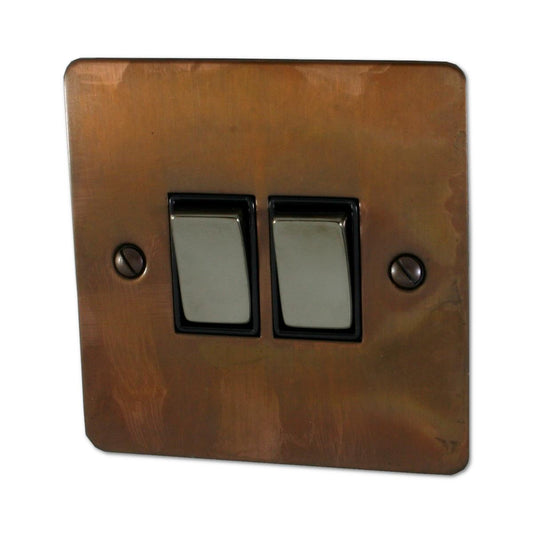Flat Tarnished Copper 2 Gang Switch