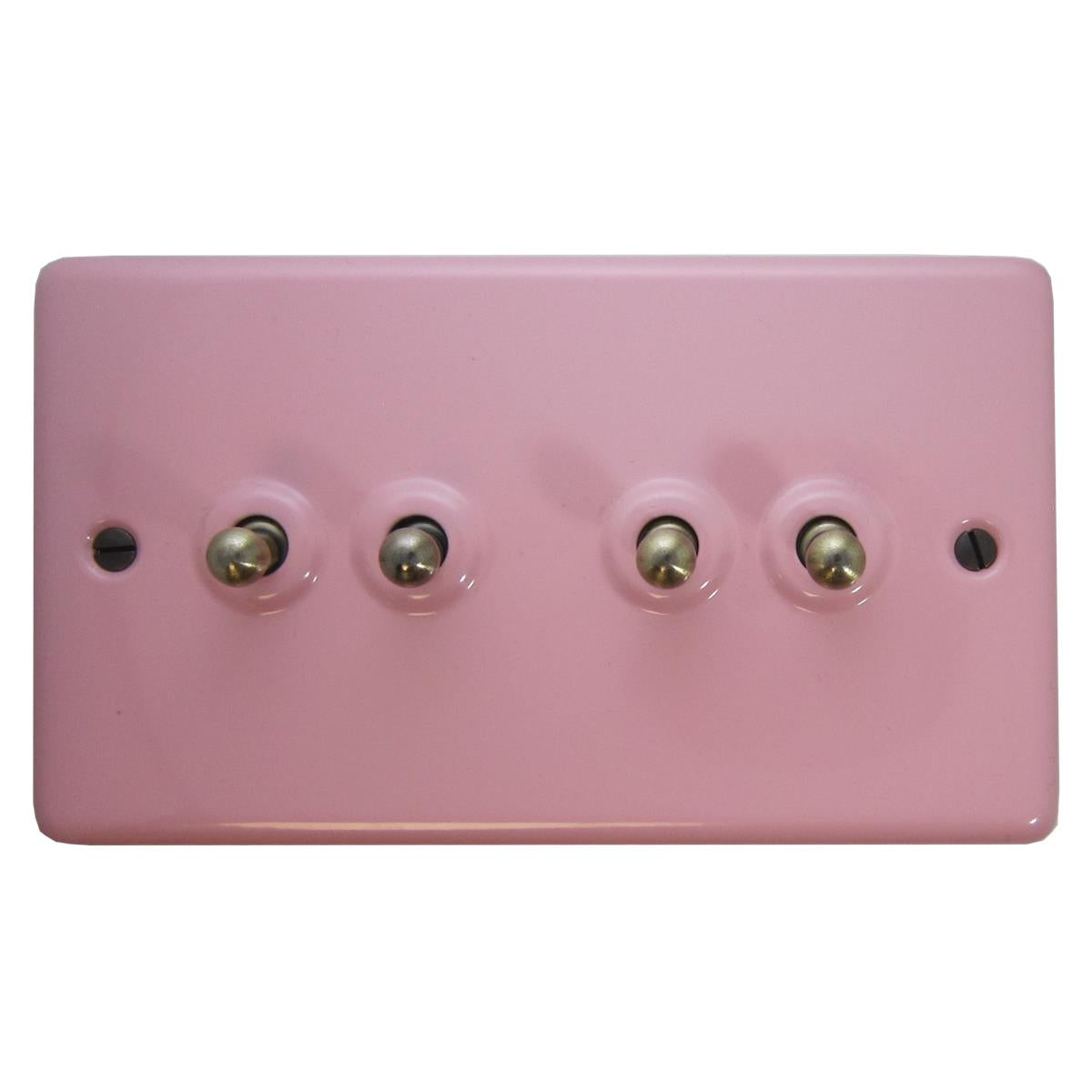 Contour Gloss Pink 4 Gang Toggle Switch (Antique Brass Switch)