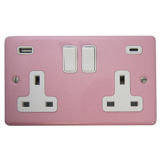 Contour Pink 2 Gang Socket C/W USBC Ports