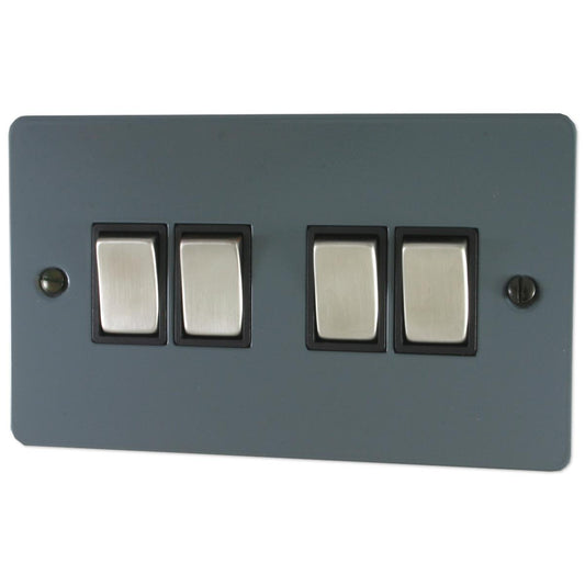 Flat Dark Grey 4 Gang 2 Way Switch