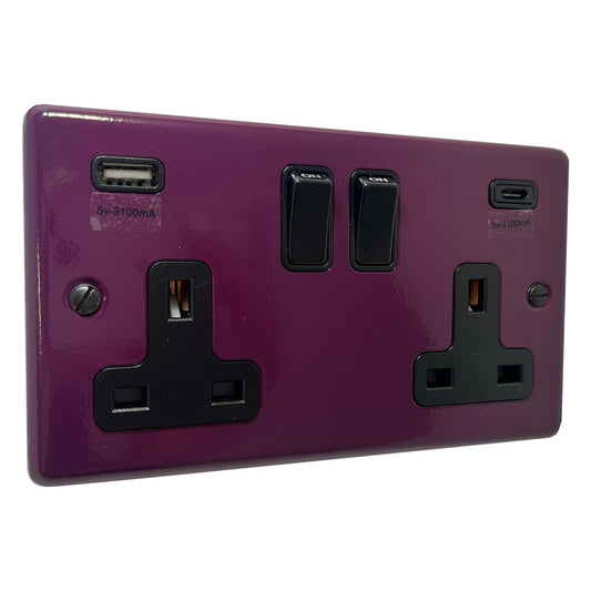 Contour  Purple  2 Gang Socket with USBC