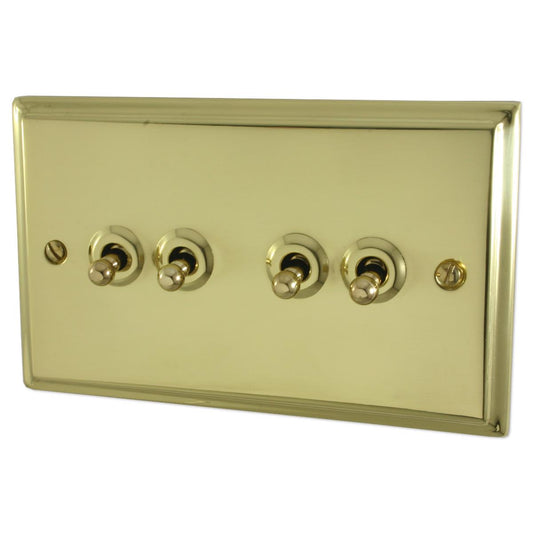 Deco Polished Brass 4 Gang Toggle Switch