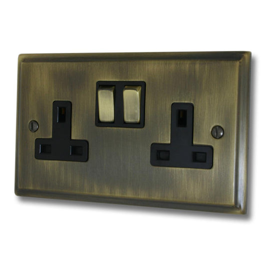 Deco Antique Brass 2 Gang Socket (Brass Switches)
