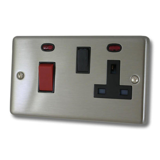 Contour Brushed Steel 45 Amp Switch & Socket