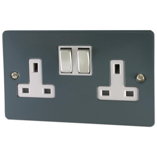 Flat  Dark Grey  2 Gang Socket