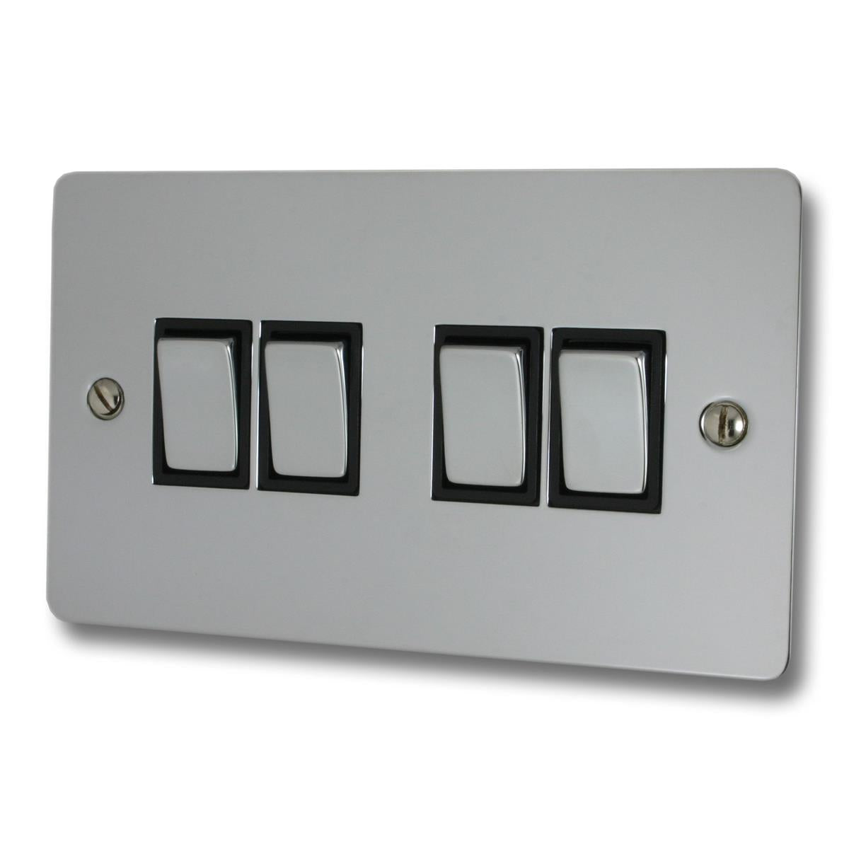 Flat Polished Chrome 4 Gang 2 Way Switch