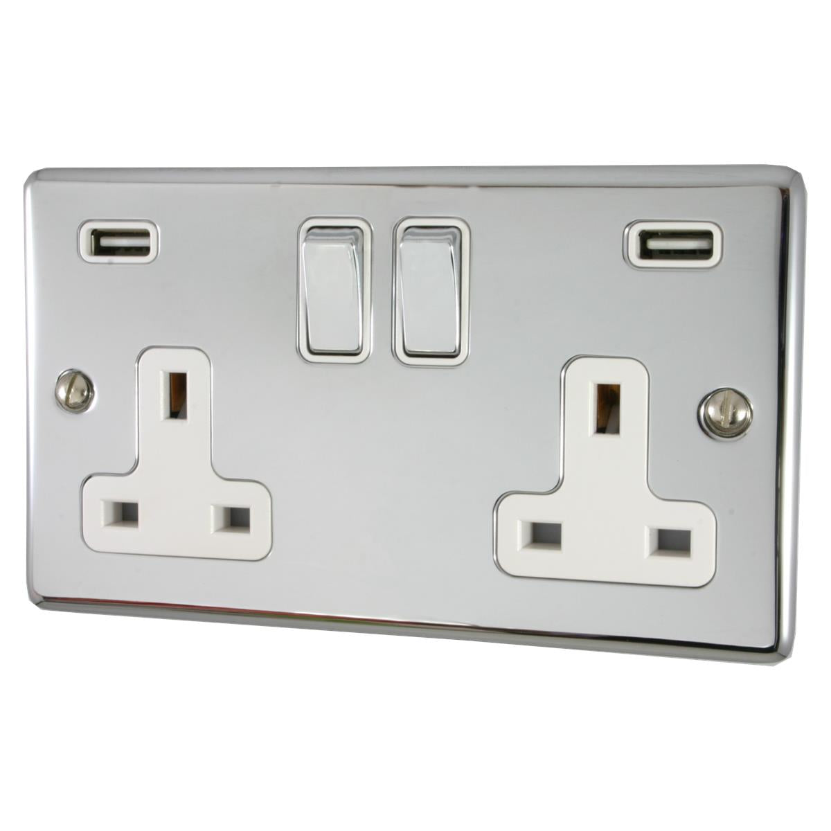 Contour Polished Chrome 2 Gang Socket + Usb