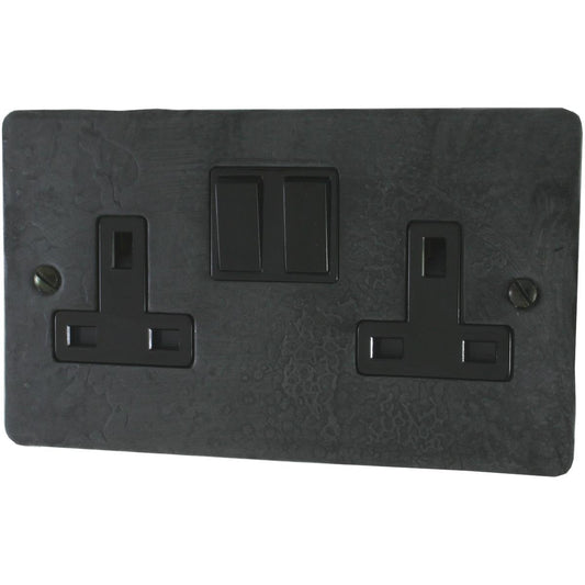 Flat Rustic Pewter 2 Gang Socket