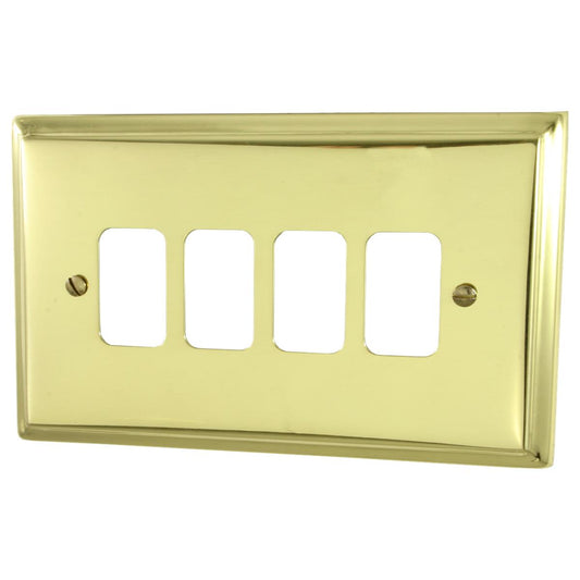 Deco Polished Brass 4 Gang Grid Grid Plate