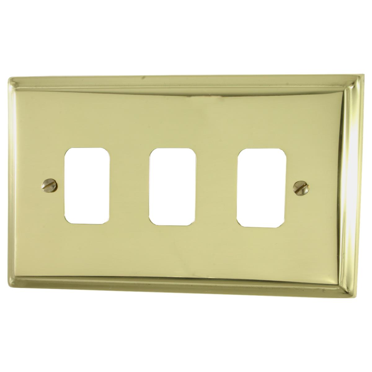 Deco Polished Brass 3 Gang Grid Plate