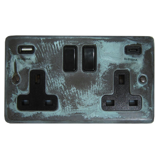 Contour Verdigris  2 Gang Socket with USBC