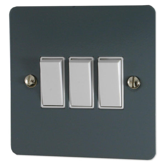 Flat Dark Grey 3 Gang 2 Way Switch