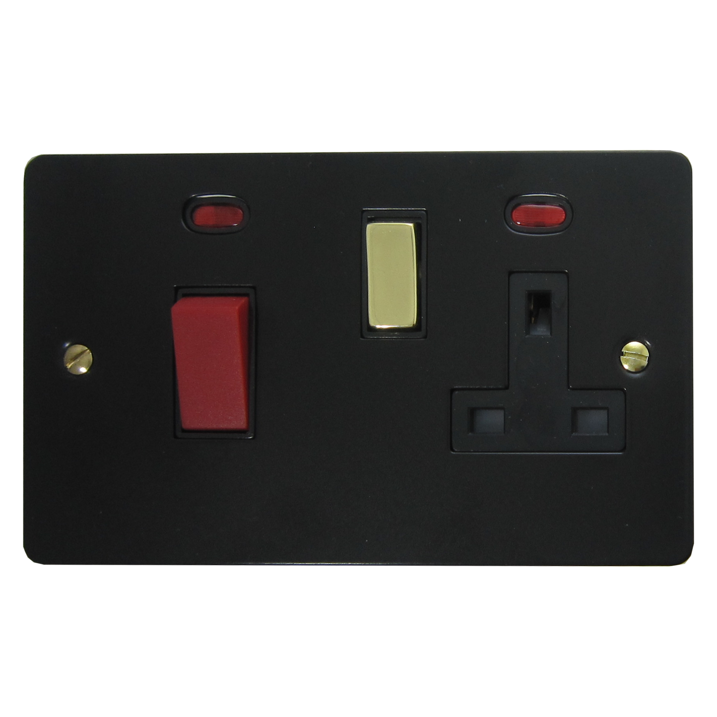 Flat Black 45 Amp Cooker Switch and Socket (Brass Switch)