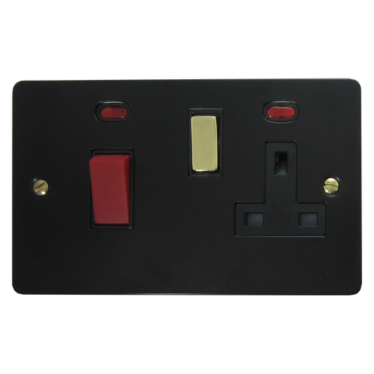 Flat Black 45 Amp Cooker Switch and Socket (Brass Switch)