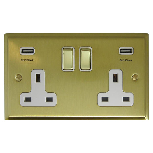 Deco Satin Brass 2 Gang Socket C/W Usb Ports