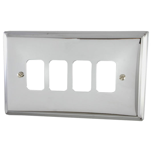 Deco Polished Chrome 4 Gang Grid Plate