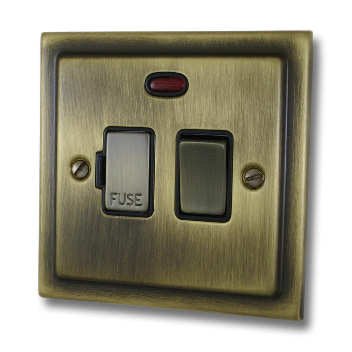 Trimline Antique Brass Switch Fused Spur with Neon (Brass Switch)