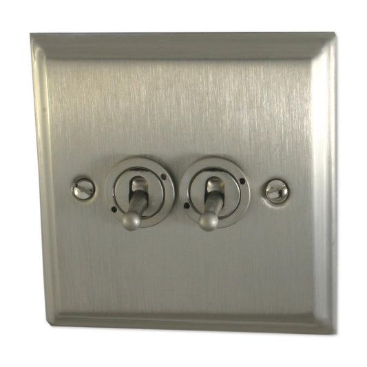 Deco Satin Nickel 2 Gang Grid Toggle Plate