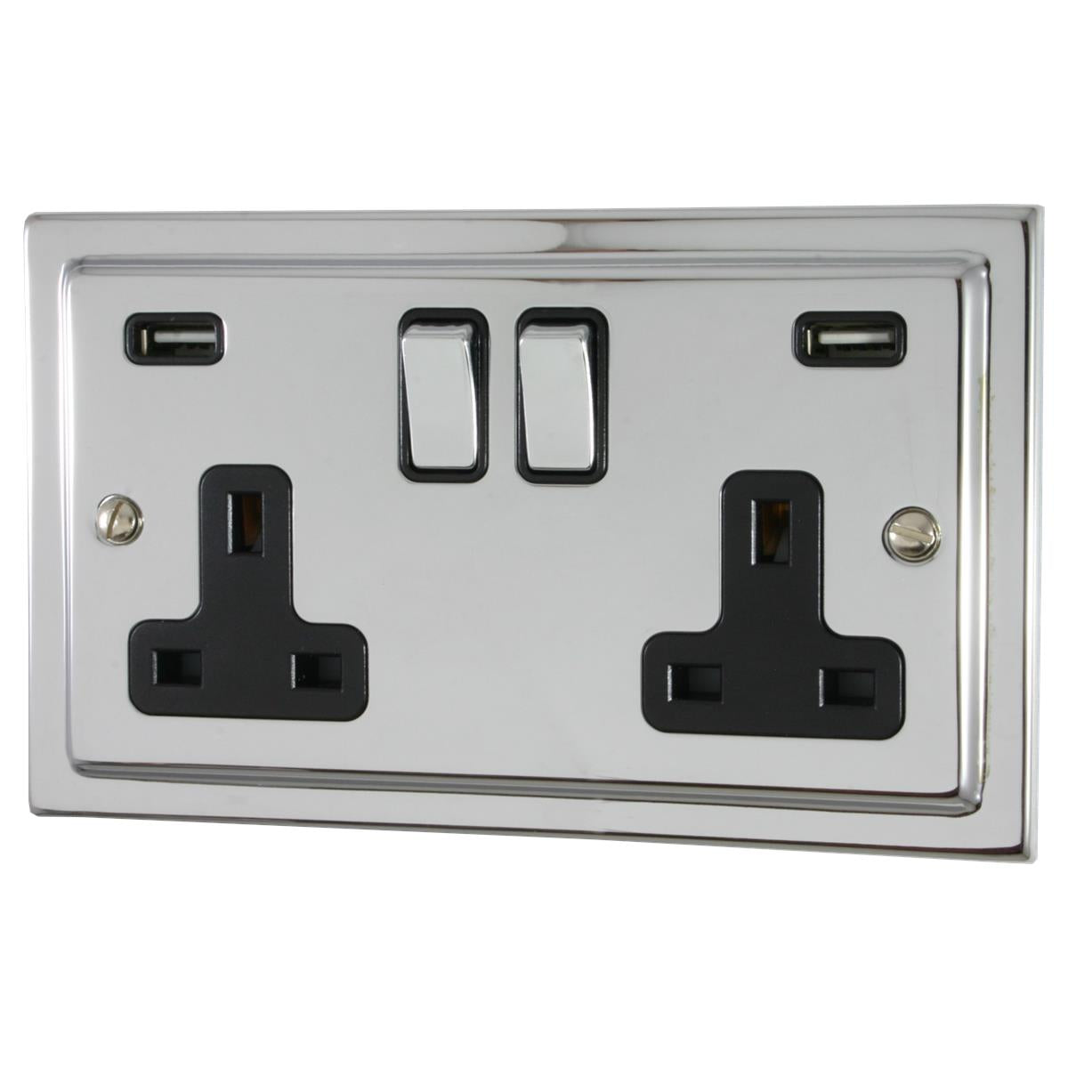 Trimline Polished Chrome 2 Gang Socket C/W Usb Ports