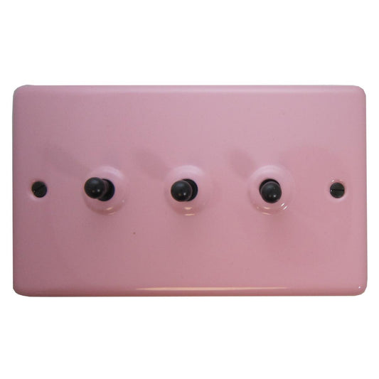 Contour Gloss Pink 3 Gang Toggle Switch (Matt Black Switch)