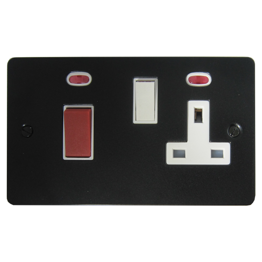 Flat Black 45 Amp Cooker Switch and Socket (White Insert)