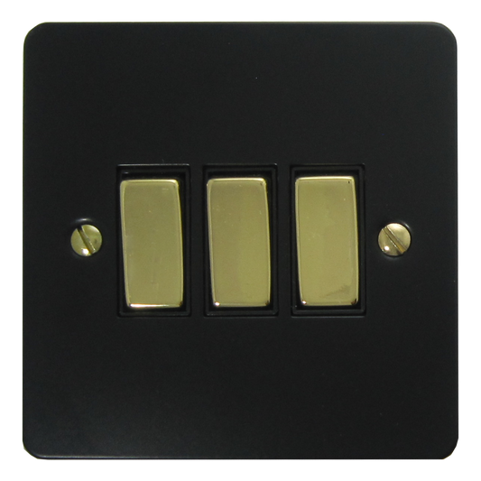 Flat Black 3 Gang Switch (Brass Switches)