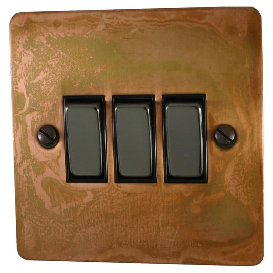 Flat Tarnished Copper 3 Gang 2 Way Switch