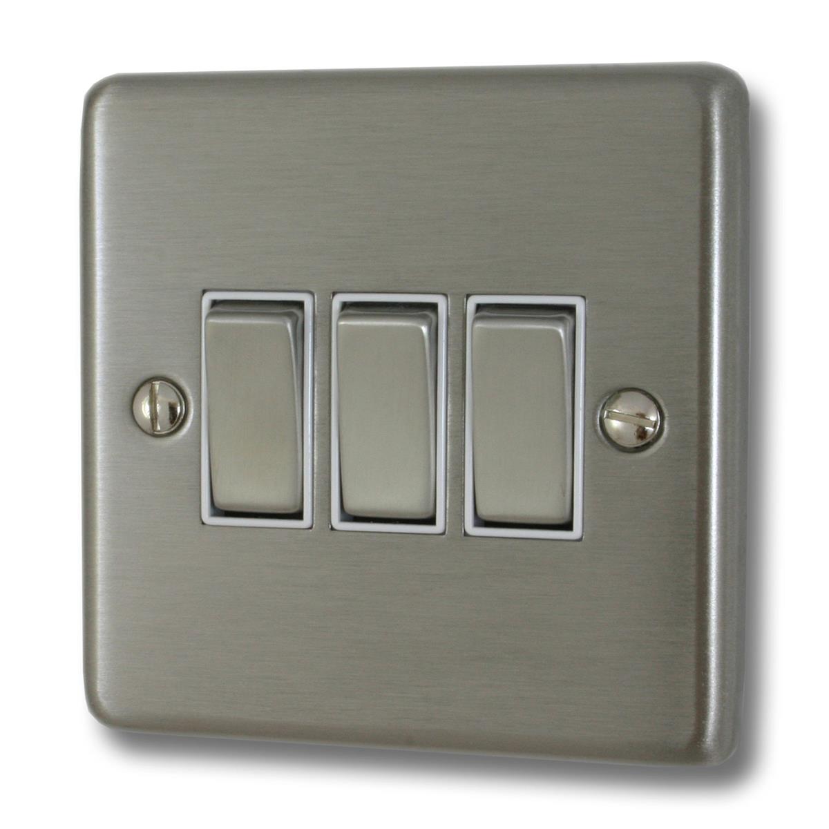 Contour Brushed Steel 3  Gang 2 Way Switch