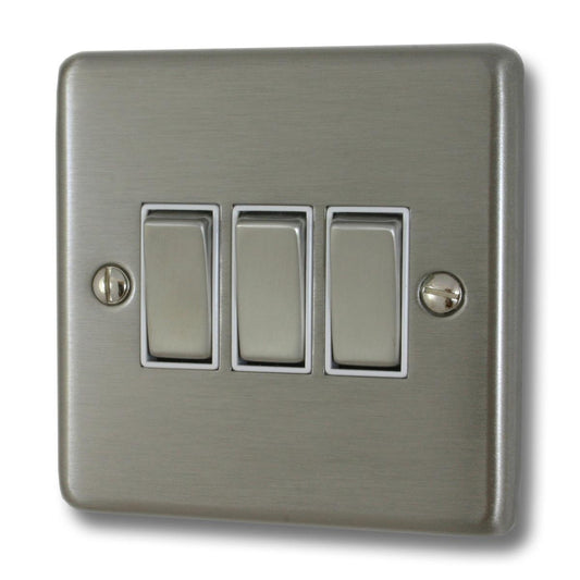 Contour Brushed Steel 3  Gang 2 Way Switch
