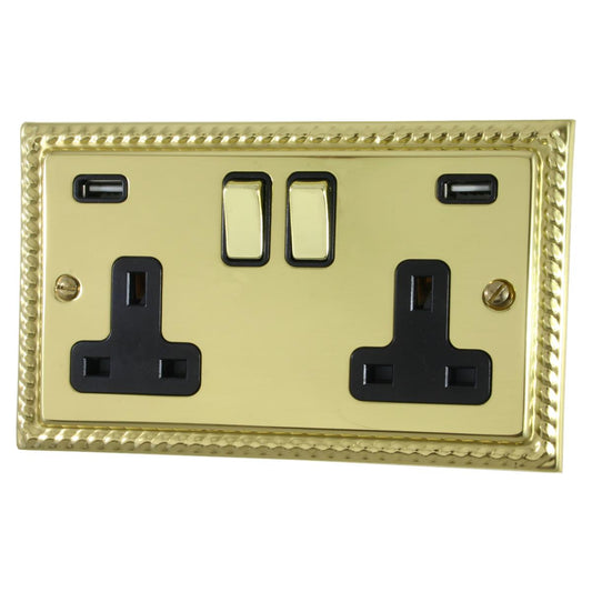 Monarch Polished Brass 2 Gang Socket C/W Usb Ports