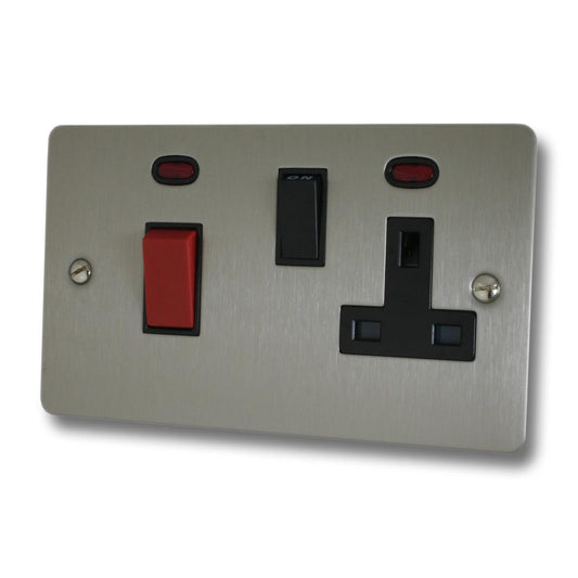 Flat Brushed Steel 45 Amp Switch & Socket