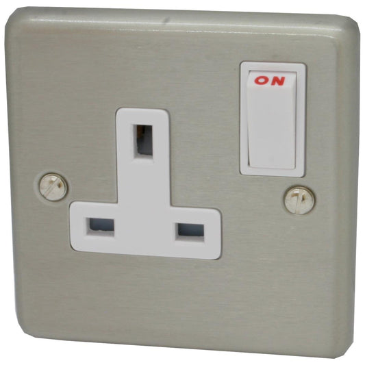 Contour Brushed Steel 1 Gang Switched Socket