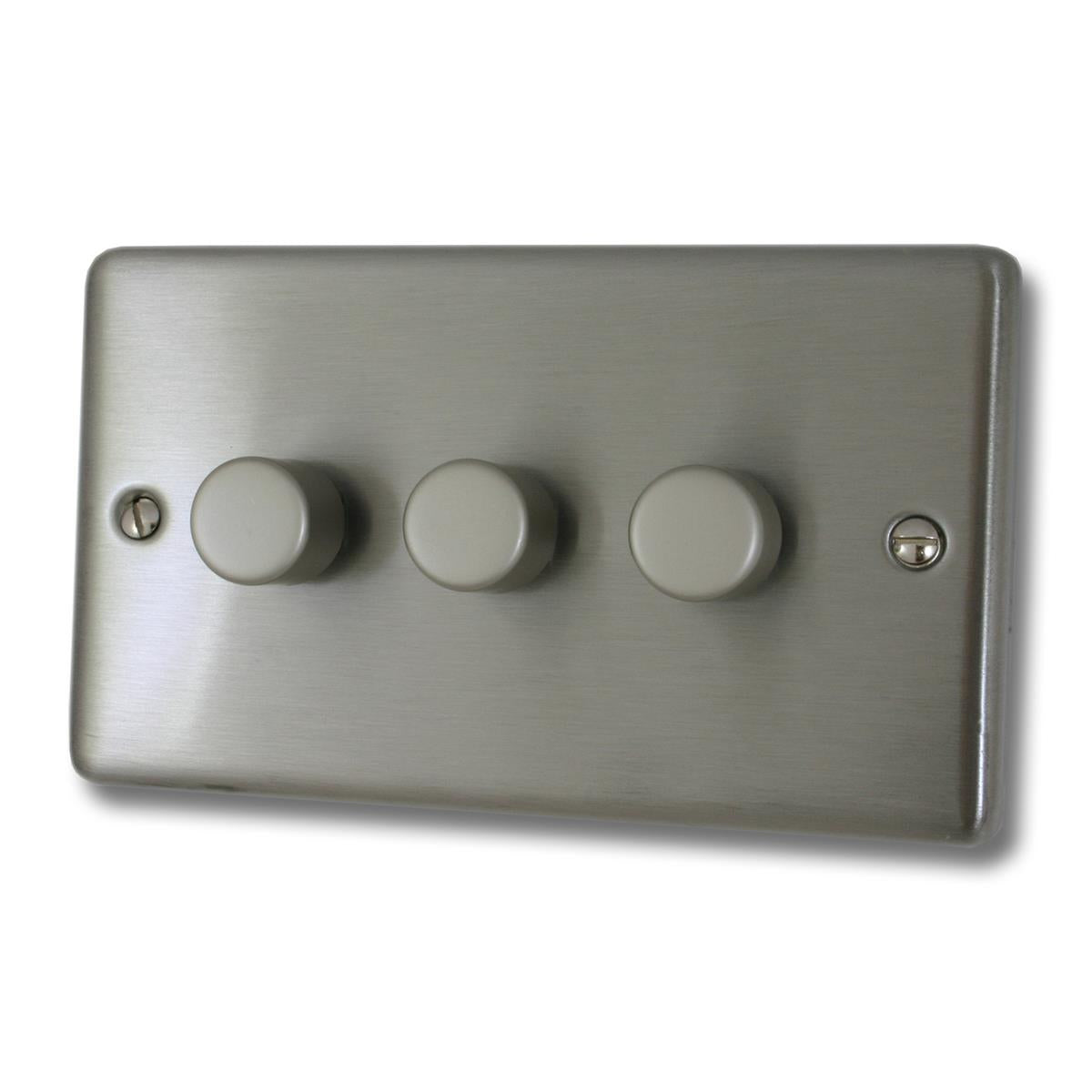 Contour Brushed Steel 3 Gang LED Dimmer